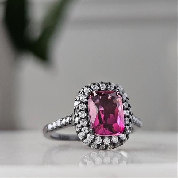 Pink Topaz Ring, 925 Sterling Silver / Black Gold finish Charmed Aroma - Picture 2 of 7